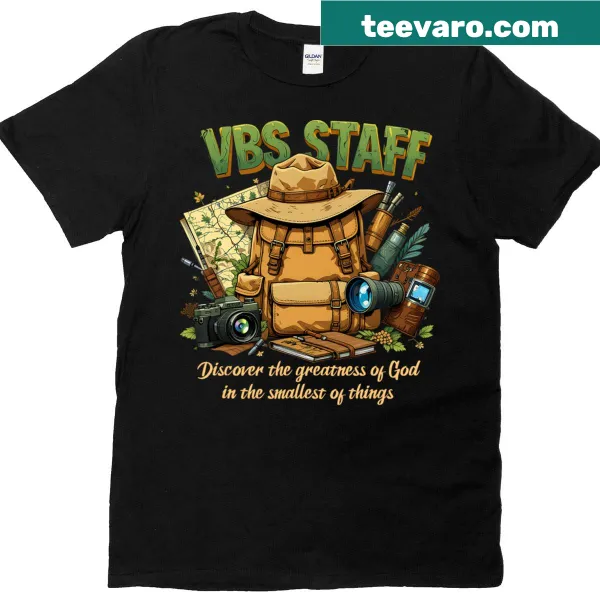 Illustrated Vbs staff t-shirt featuring small insects