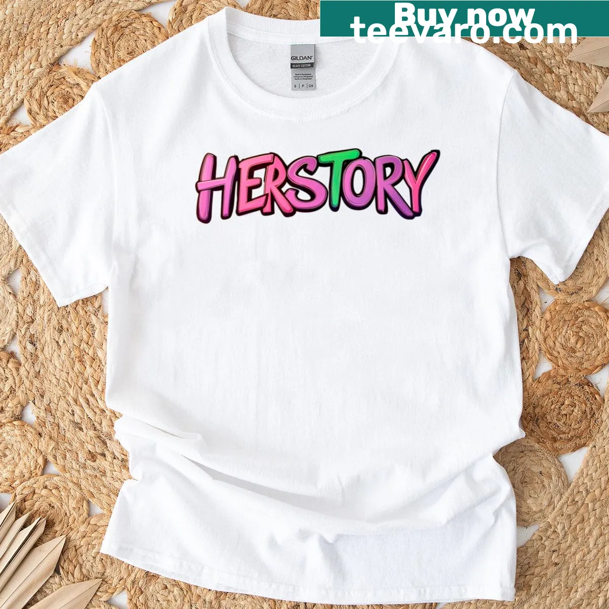 Illustrative graphic celebrating women's history on a t-shirt — on a men's t-shirt