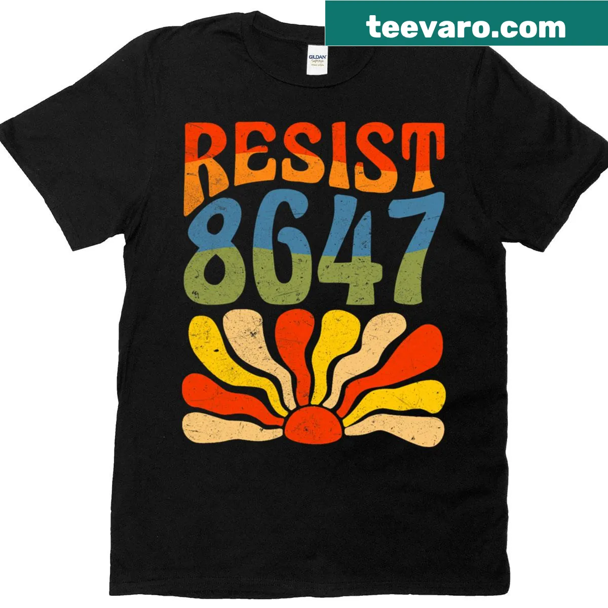 Vintage-style t-shirt with flower and resist message — on a men's t-shirt