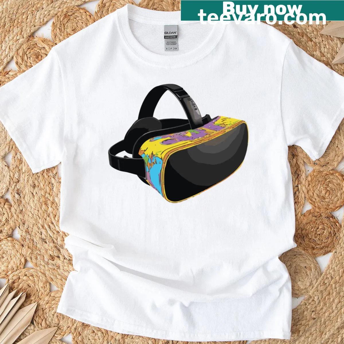 Minimalist T-shirt featuring a line-art design of VR glasses — on a men's t-shirt
