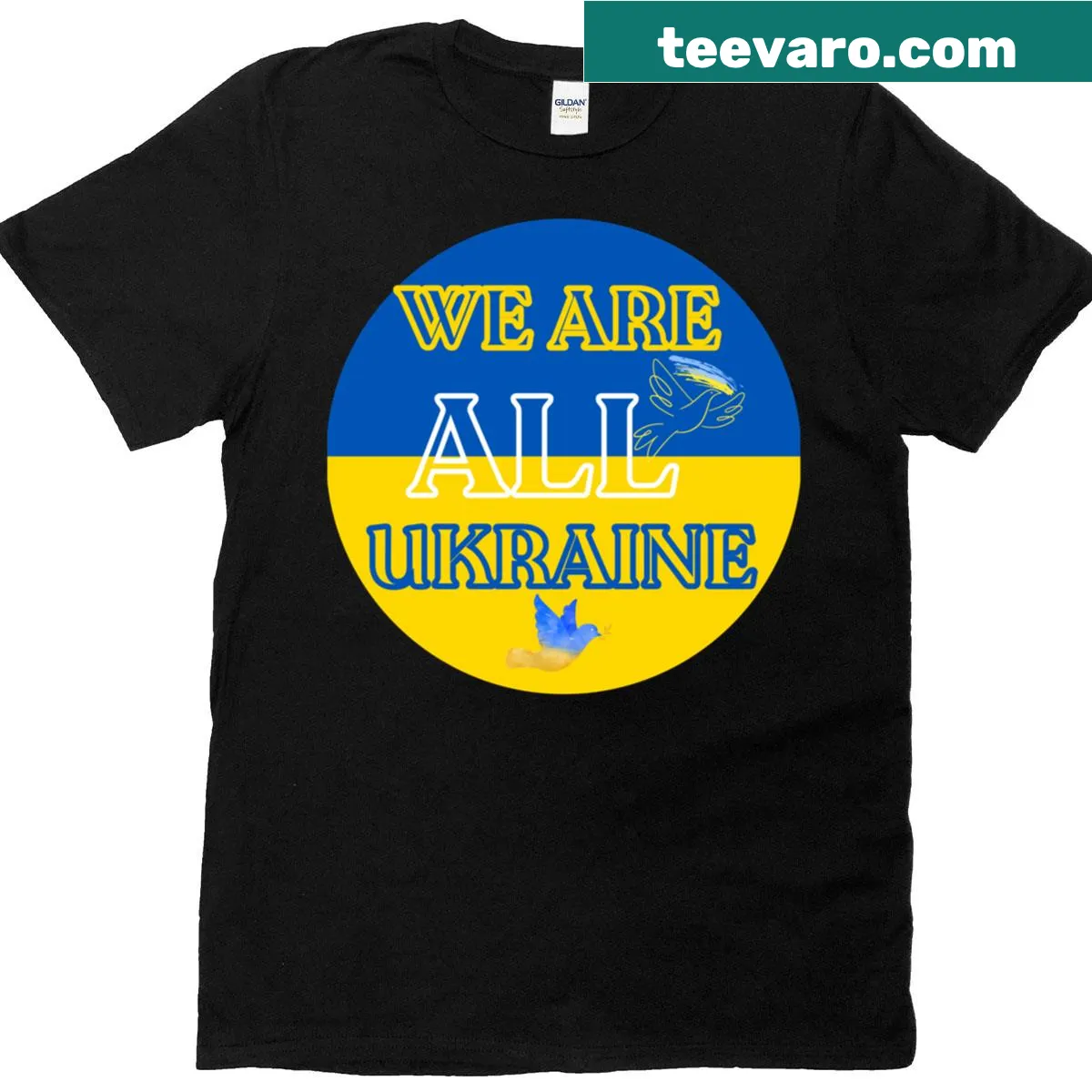 Typographic solidarity graphic T-shirt supporting Ukraine — on a men's t-shirt
