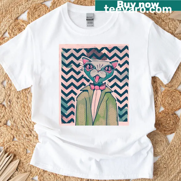 Illustrative t-shirt featuring William the Cat in a playful pose