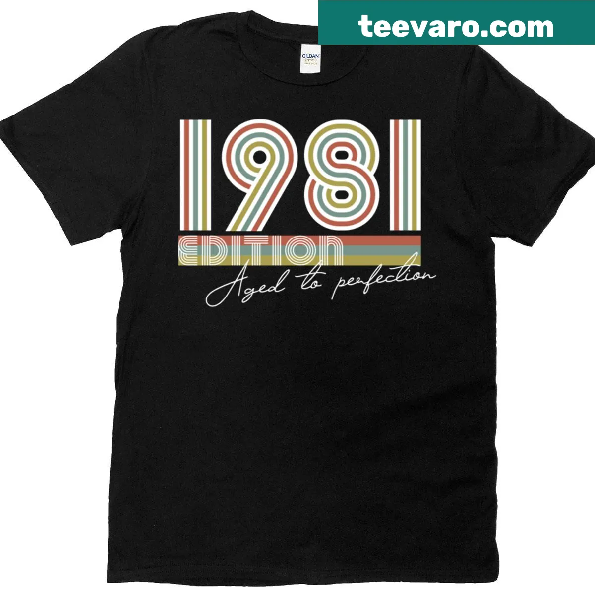 Classic t-shirt celebrating the 1981 birth year with playful typography. — on a men's t-shirt