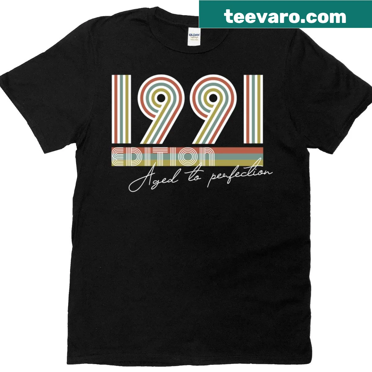 Classic t-shirt celebrating the 1991 birth year with playful typography. — on a men's t-shirt