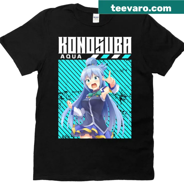 Fantasy-themed T-shirt with whimsical Aqua Konosuba illustrations