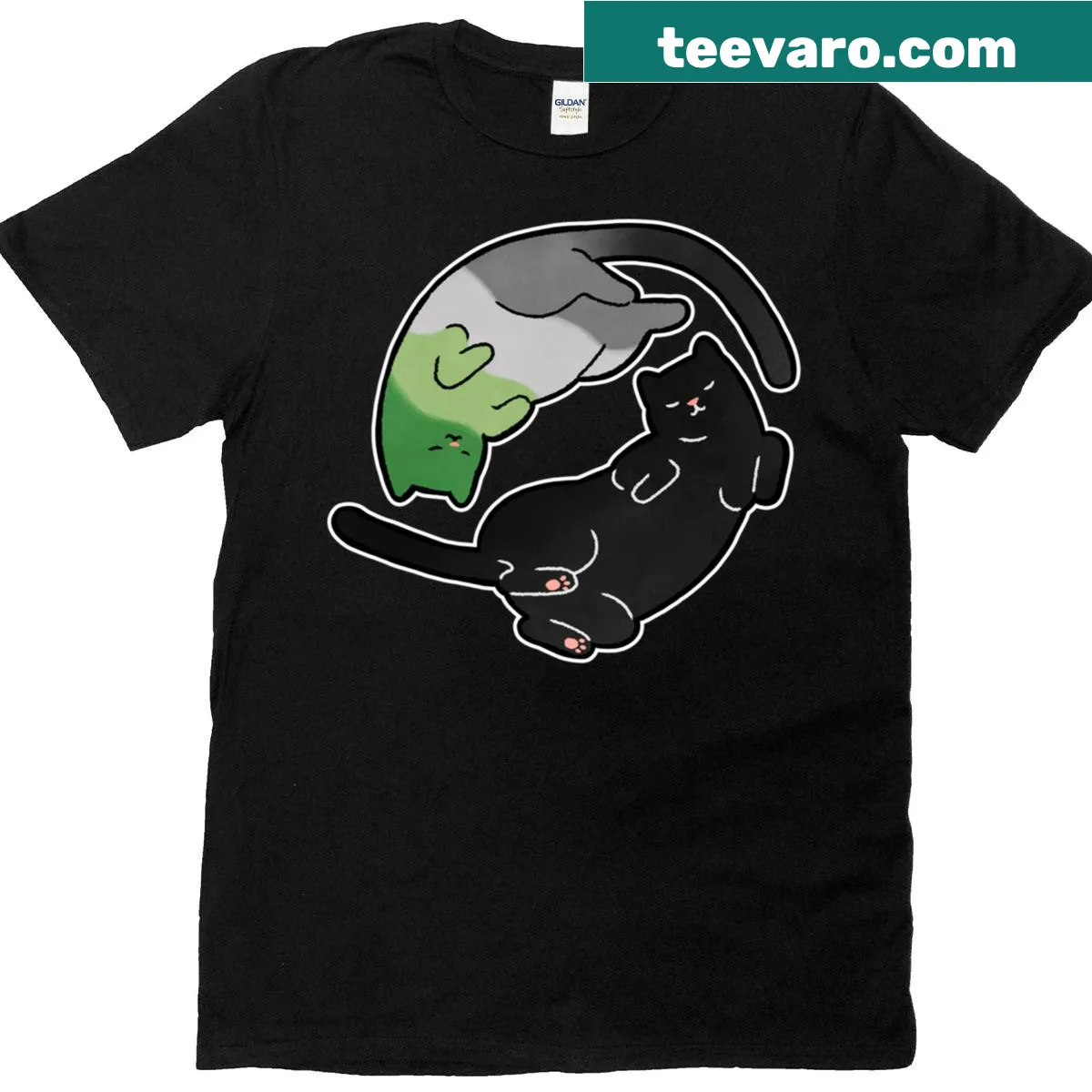 Yin yang design with an aromantic cat on a t-shirt. — on a men's t-shirt