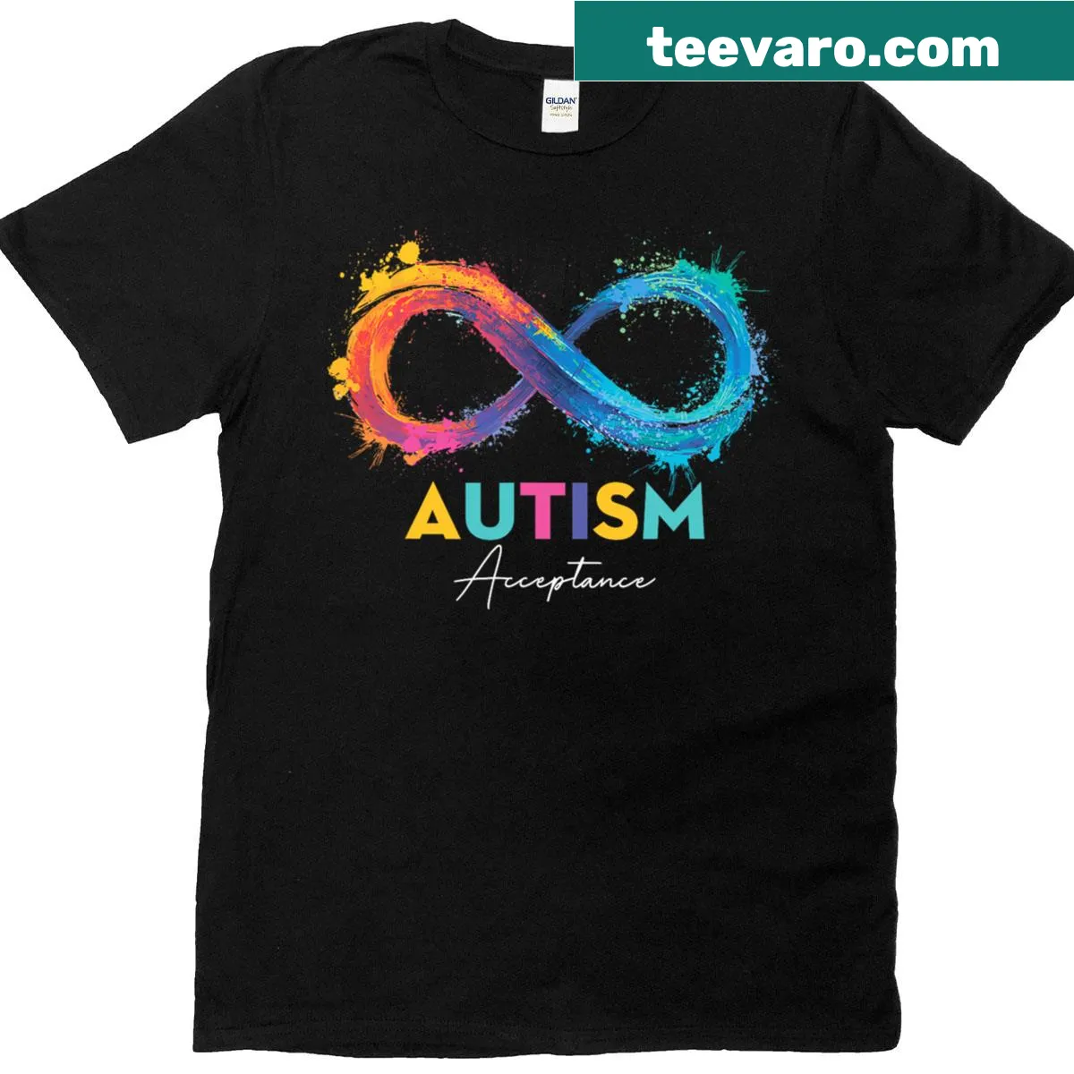 Red infinity symbol for autism acceptance on a T-shirt — on a men's t-shirt