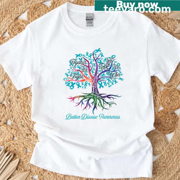 Awareness T-shirt with Batten Disease ribbons and tree design
