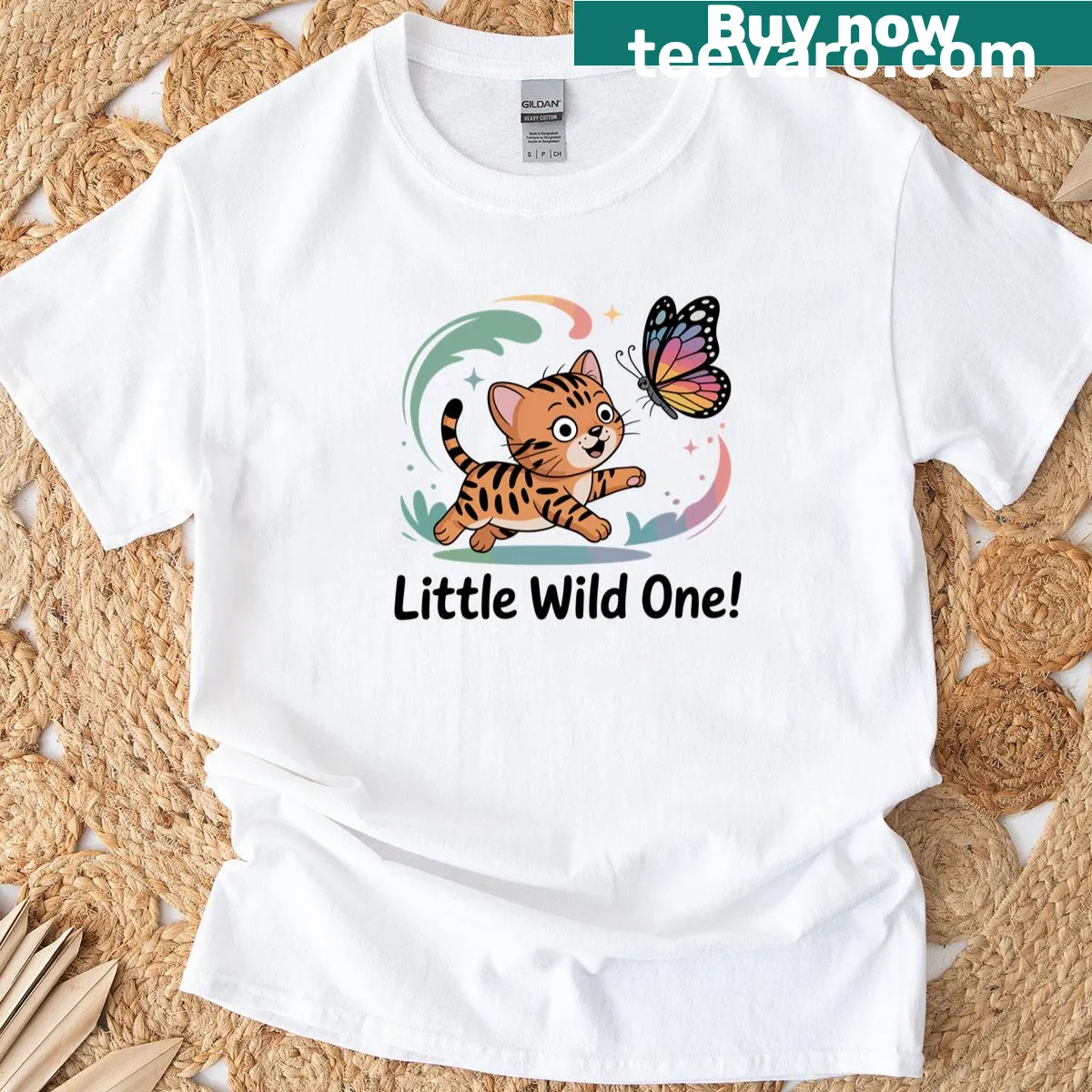 Cute Bengal cat chasing design T-shirt for cat lovers — on a men's t-shirt