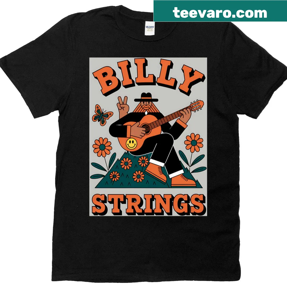 Vintage-style t-shirt honoring Billy Strings with minimalist design — on a men's t-shirt