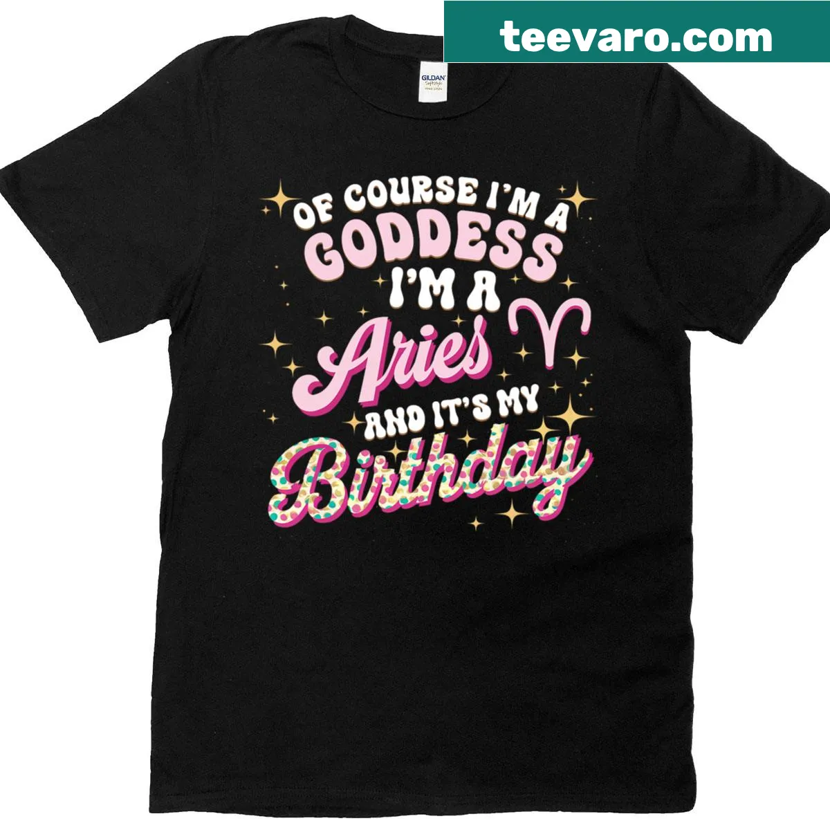Birthday T-shirt for women with Aries and Goddess design — on a men's t-shirt