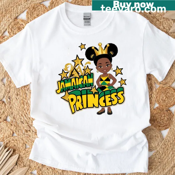 Cute T-shirt with an illustration of a Black girl in Jamaican motifs