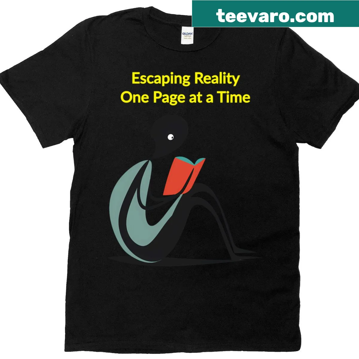 Illustrated shirt celebrating the joy of reading with 'One Page At A Time' — on a men's t-shirt