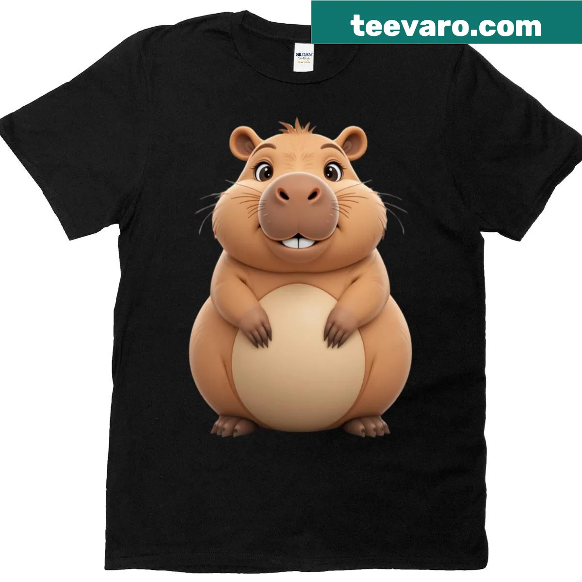 Adorable cartoon capybara T-shirt design — on a men's t-shirt