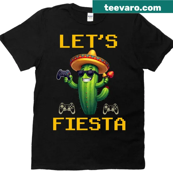 Cartoon cactus gaming design for Cinco de Mayo on a T-shirt