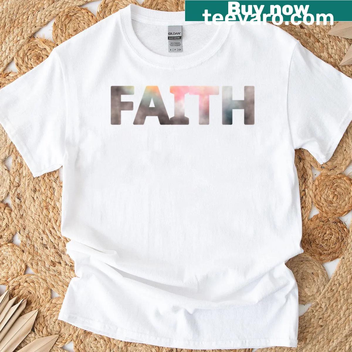 T-shirt featuring a classic illustration of a cross representing faith. — on a men's t-shirt