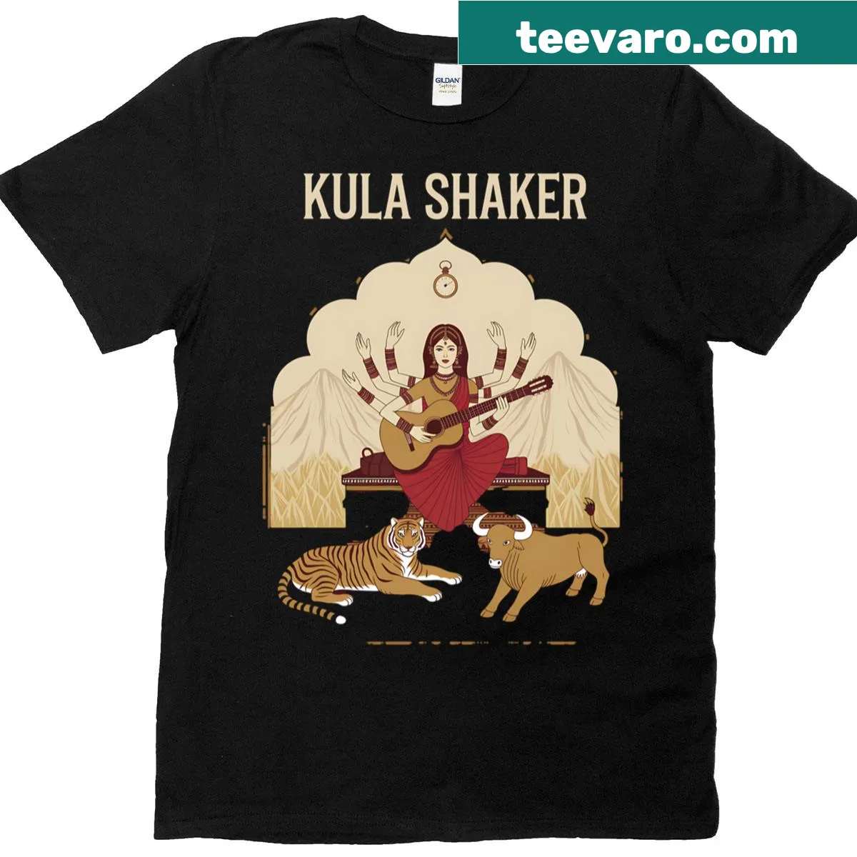Vintage-style Kula Shaker Band t-shirt with a retro logo — on a men's t-shirt