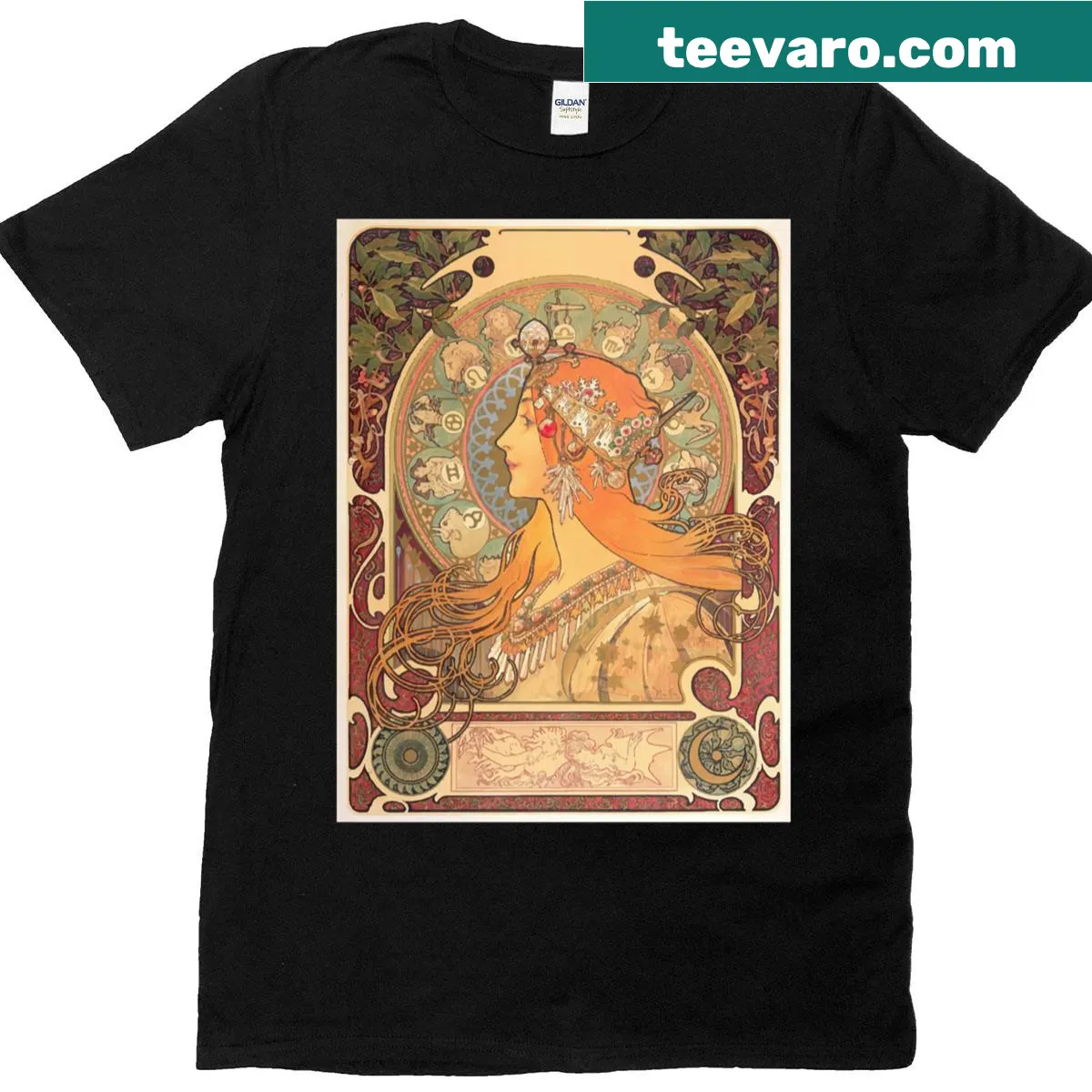 Art nouveau inspired design with elegant typography — on a men's t-shirt