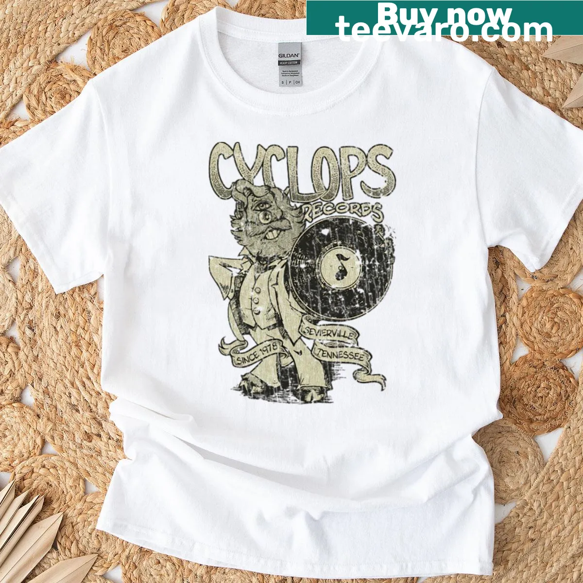 T-shirt with a cyclops illustration inspired by classic records — on a men's t-shirt