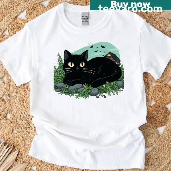 Charming resting cat illustration graphic T-shirt