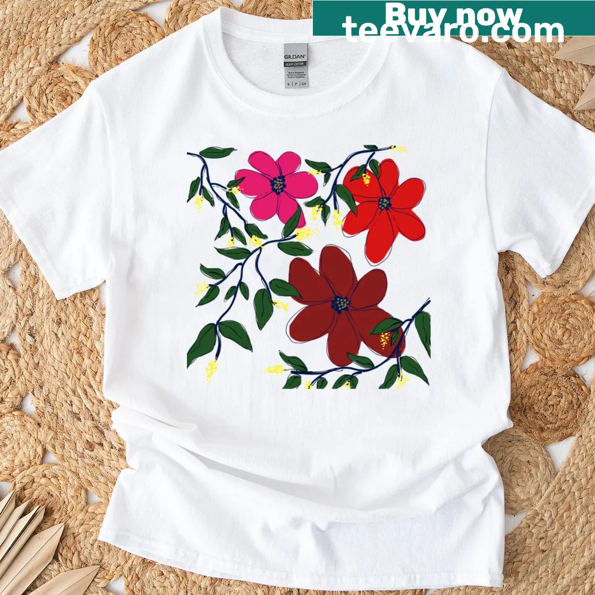 Elegant vine and flower illustration on a T-shirt — on a men's t-shirt