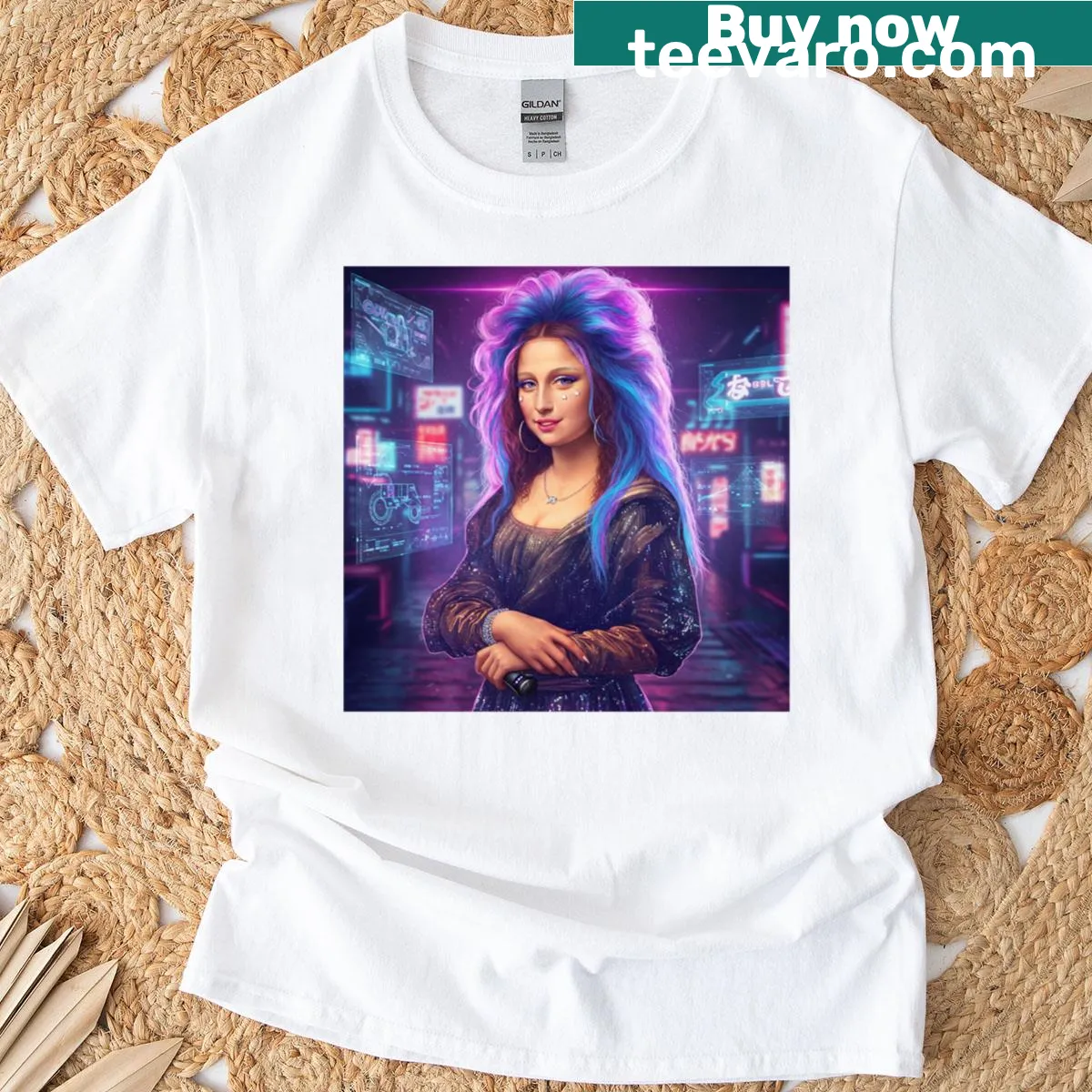 Abstract design of Mona Lisa in a punk style on a classic t-shirt. — on a men's t-shirt