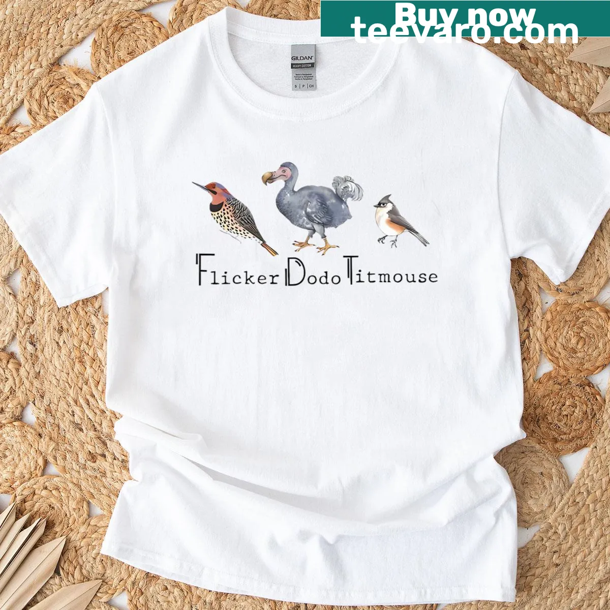 Illustration of dodo and titmouse birds on T-shirt — on a men's t-shirt