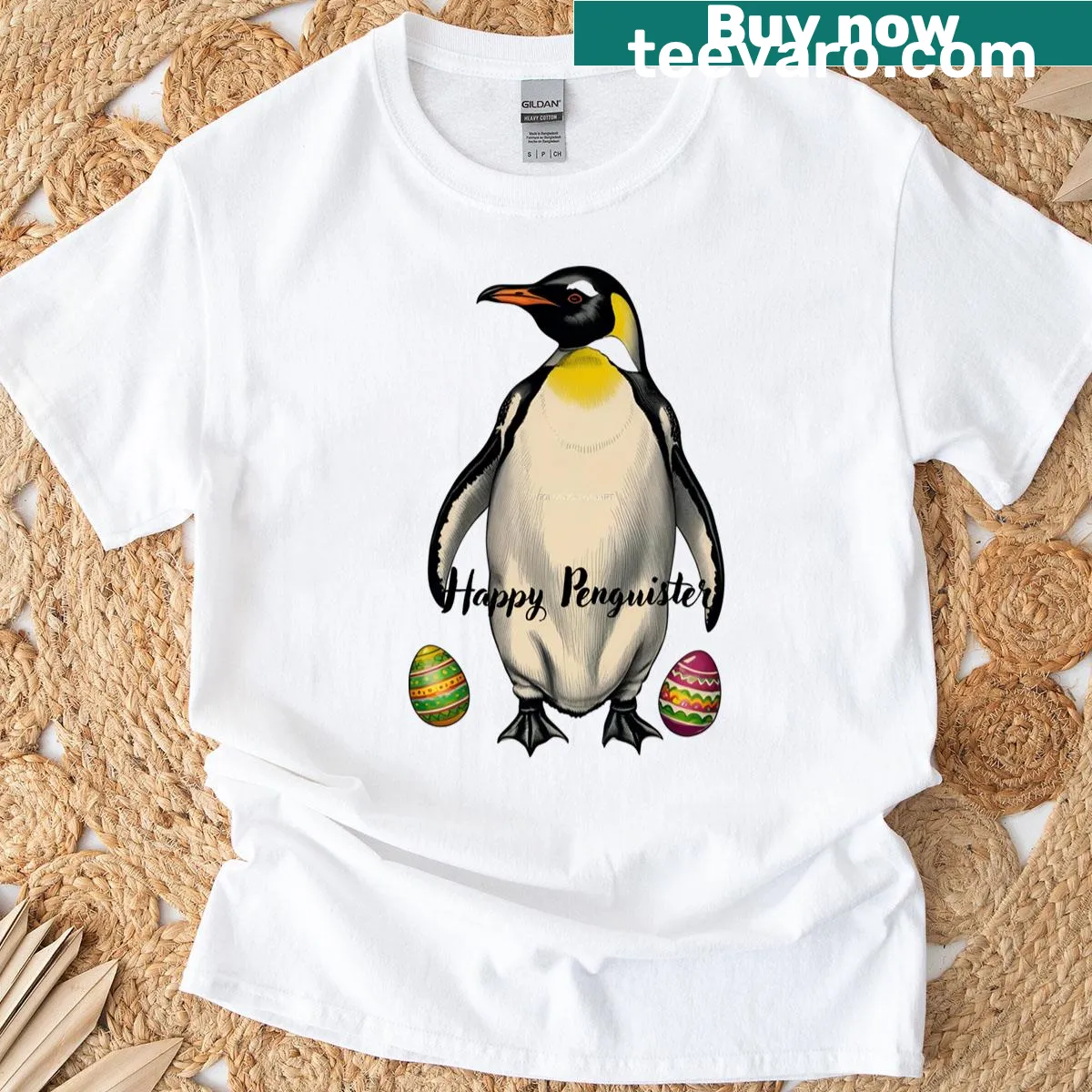 Adorable happy penguin graphic on a kids' Easter t-shirt — on a men's t-shirt