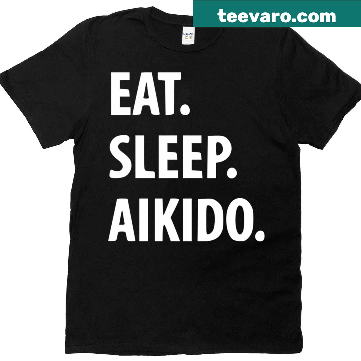 Classic t-shirt with 'Eat Sleep Aikido' text in bold typography — on a men's t-shirt