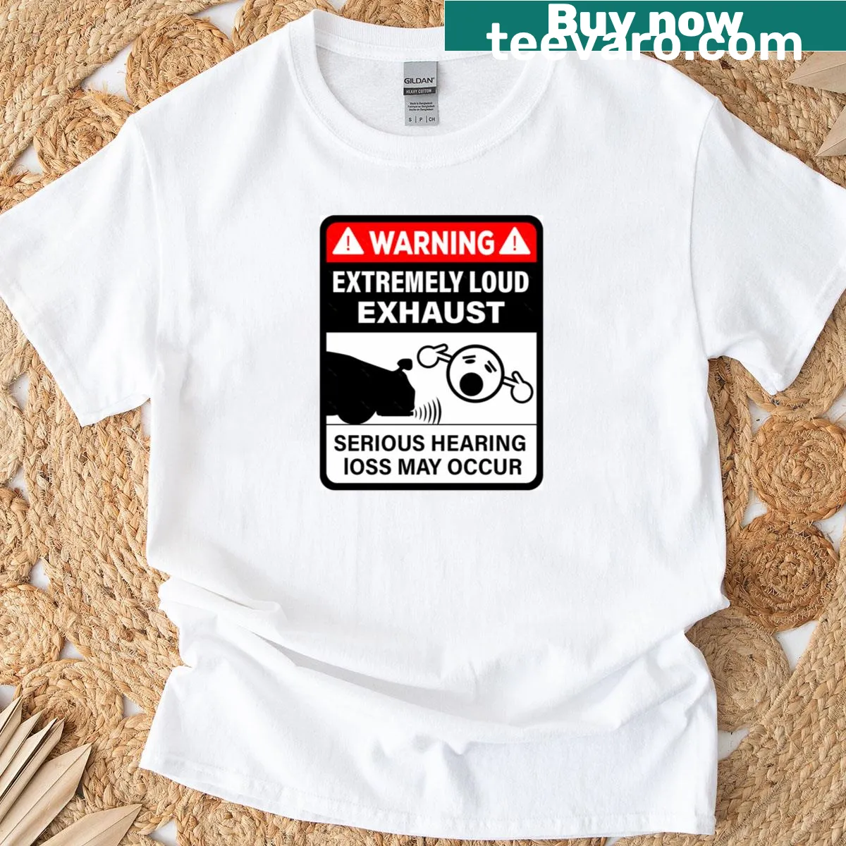 Bold text reading 'Extremely Loud Warning' on a classic T-shirt — on a men's t-shirt