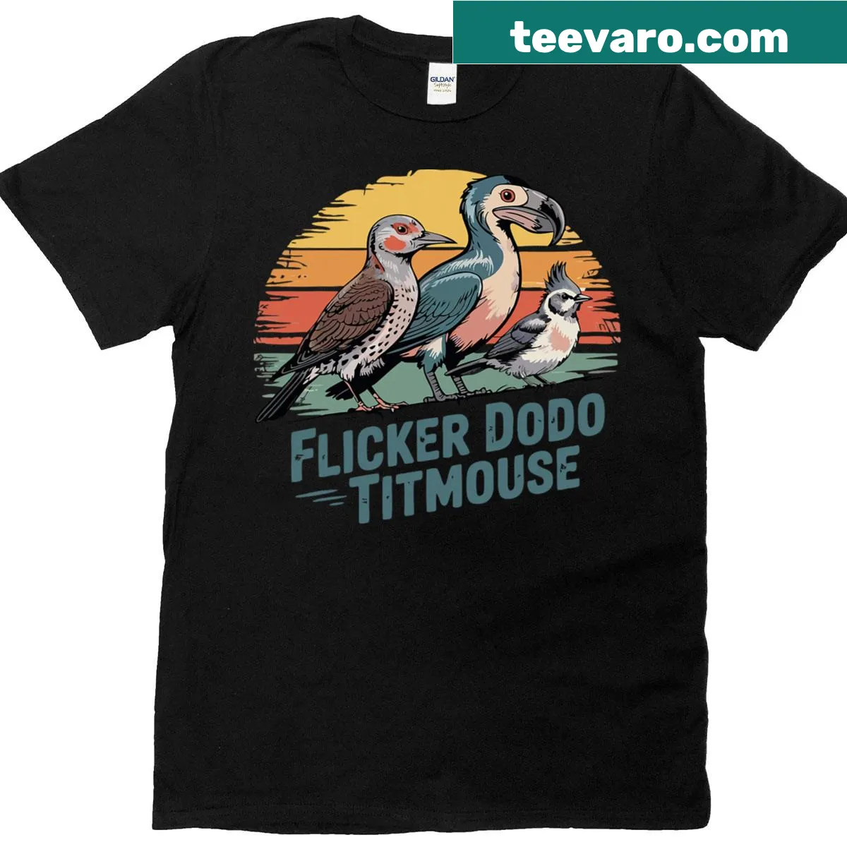 Retro T-shirt featuring a funny design with various birds — on a men's t-shirt