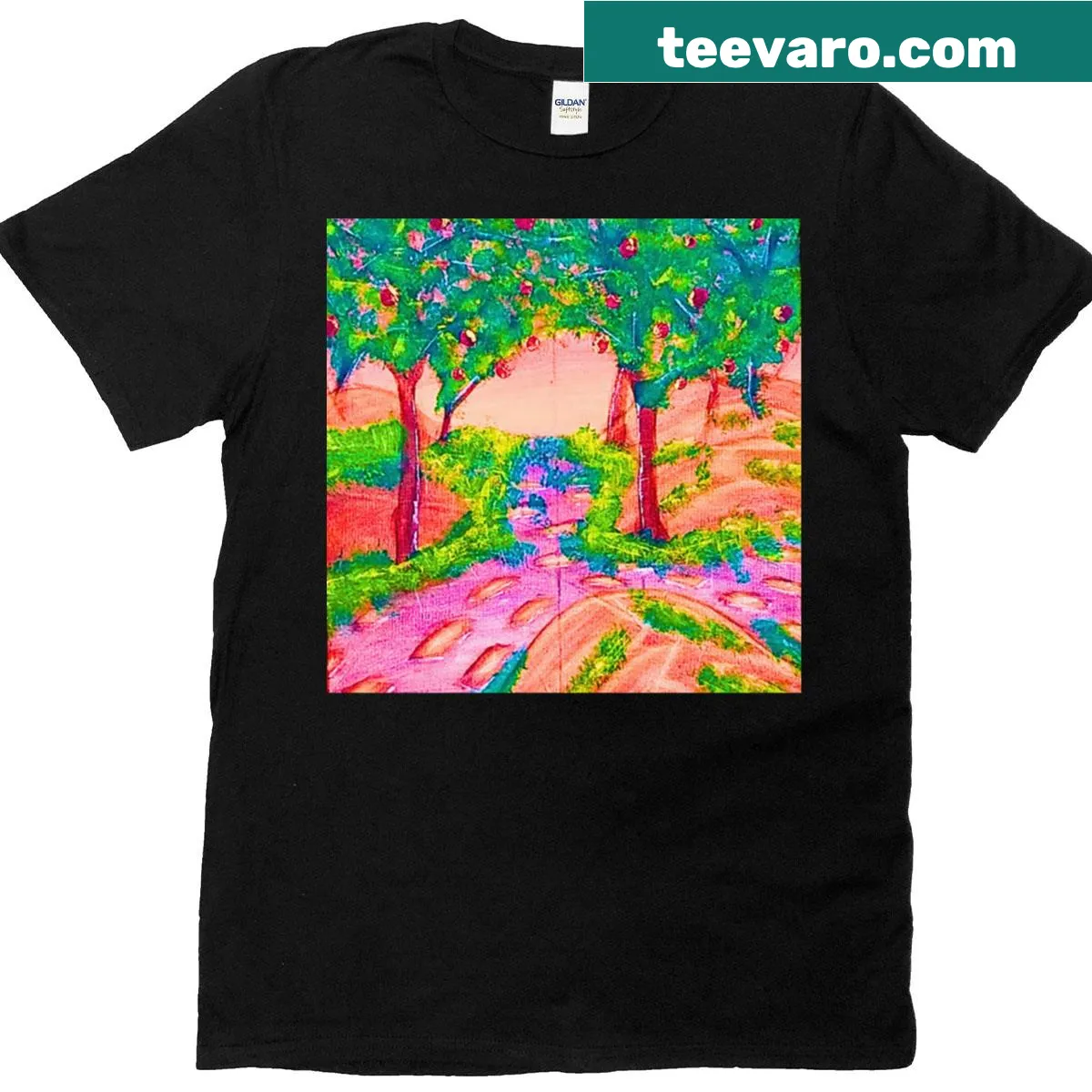 Vintage-style t-shirt with a serene forest graphic — on a men's t-shirt