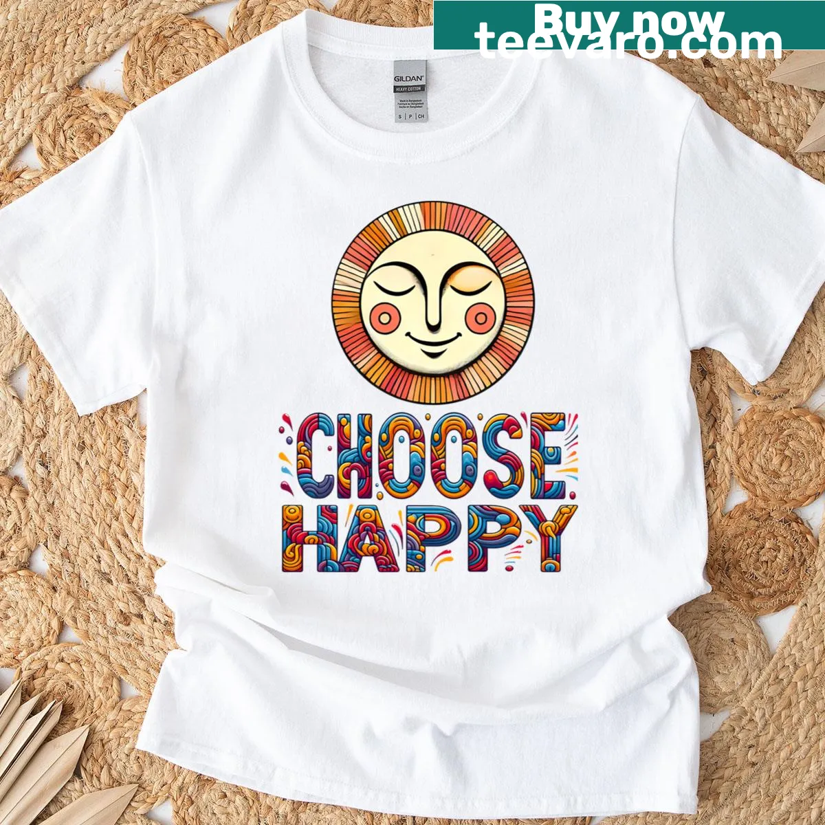 Typography t-shirt featuring the phrase 'Happy Choose' in a playful font — on a men's t-shirt