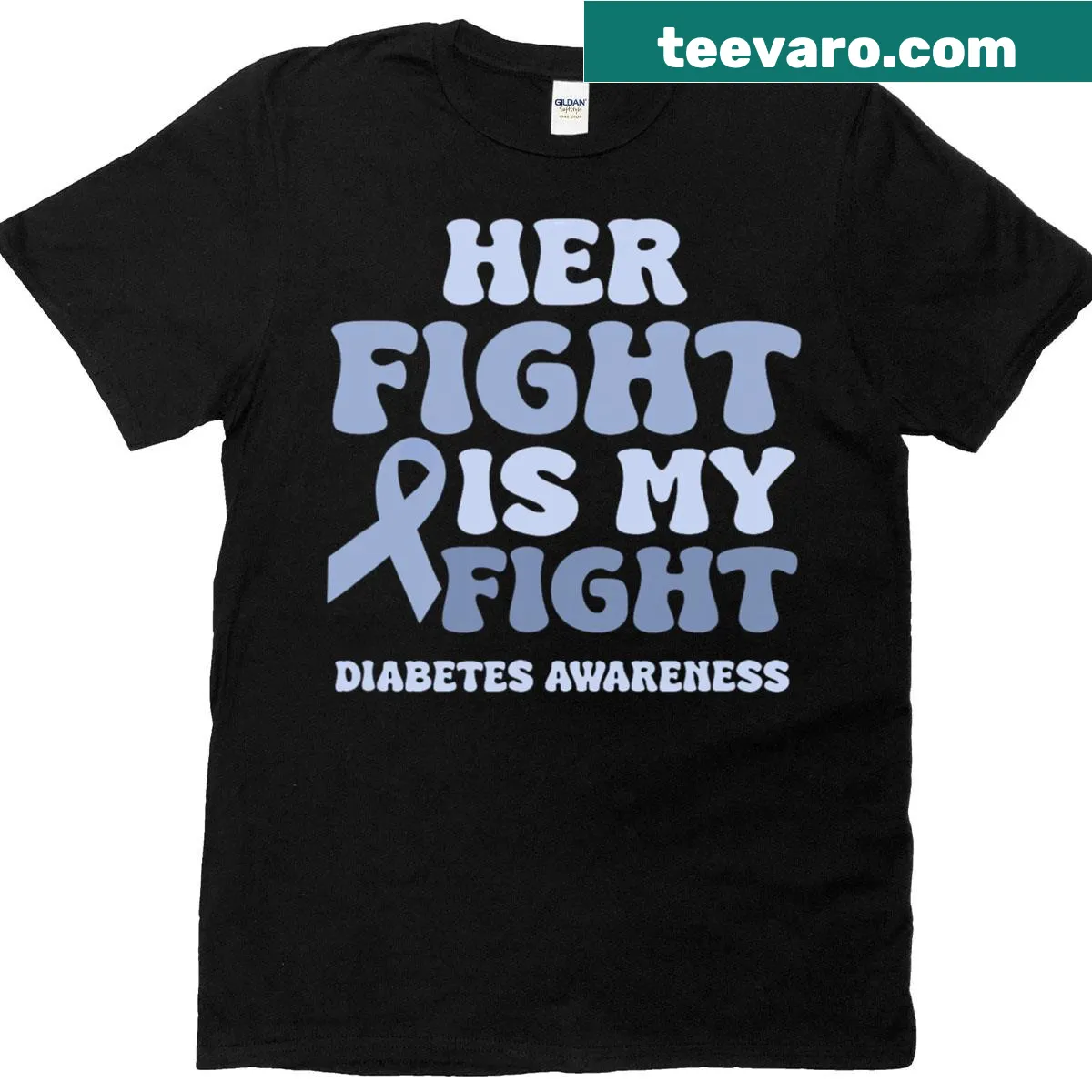 Supportive t-shirt with 'Her Fight Is My Fight' for diabetes awareness — on a men's t-shirt