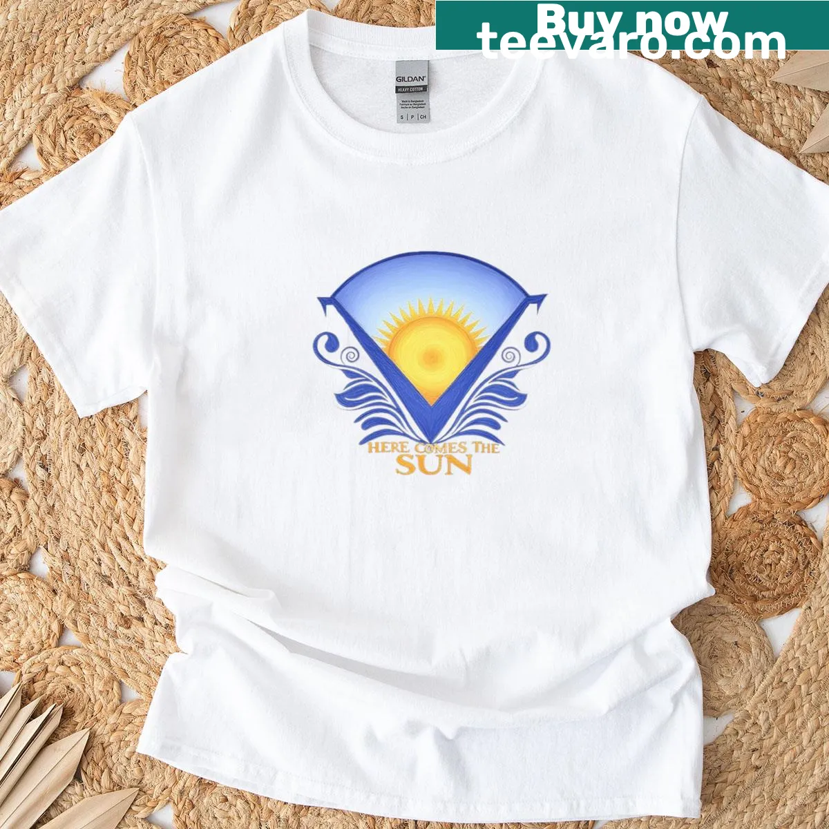 Uplifting t-shirt with sunrise graphic design — on a men's t-shirt