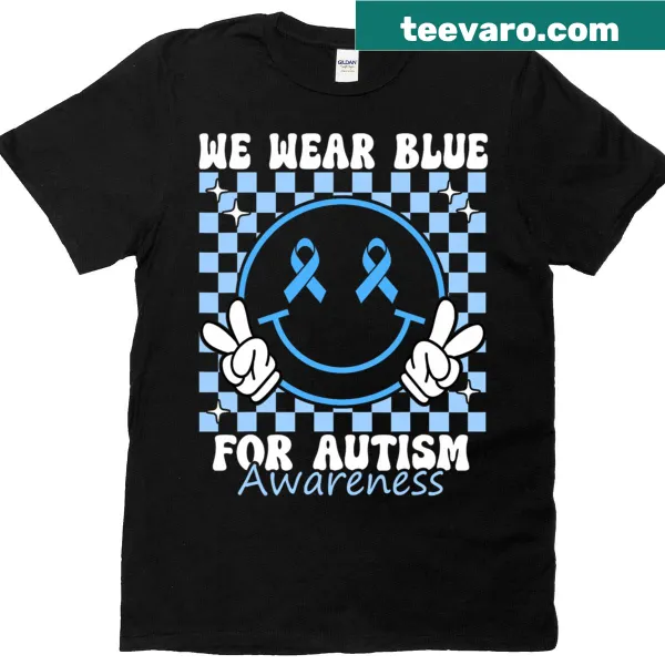 Supportive T-shirt stating 'I Wear Blue For Autism' for awareness.