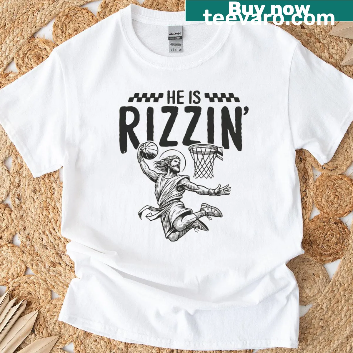 Cute toddler T-shirt featuring Jesus and basketball theme — on a men's t-shirt