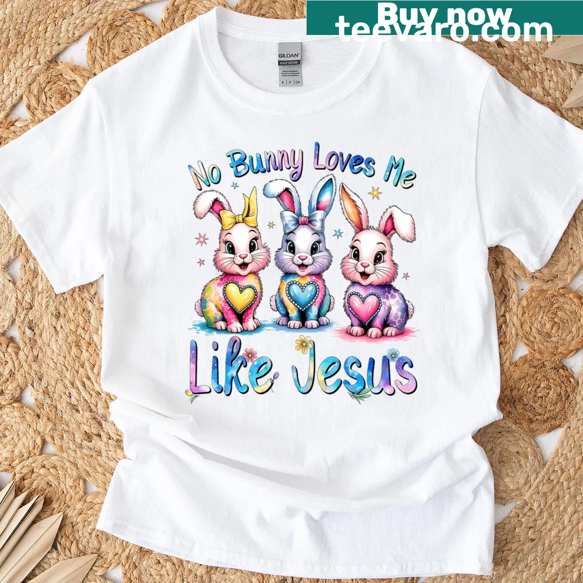 Cute T-shirt with the phrase 'No Bunny Loves Me Like Jesus' for kids. — on a men's t-shirt