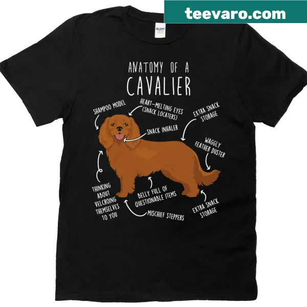 Illustration of King Charles Spaniel Ruby Cavalier dog anatomy on T-shirt