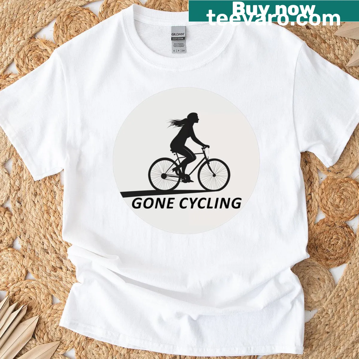 Mothers Day t-shirt with 'Gone Cycling' text in stylish typography — on a men's t-shirt