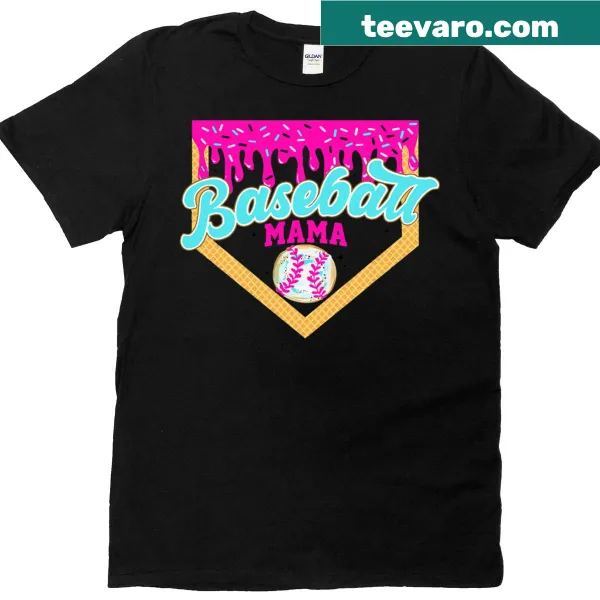 Vintage-style t-shirt with baseball and ice cream graphics and 'Mama' text