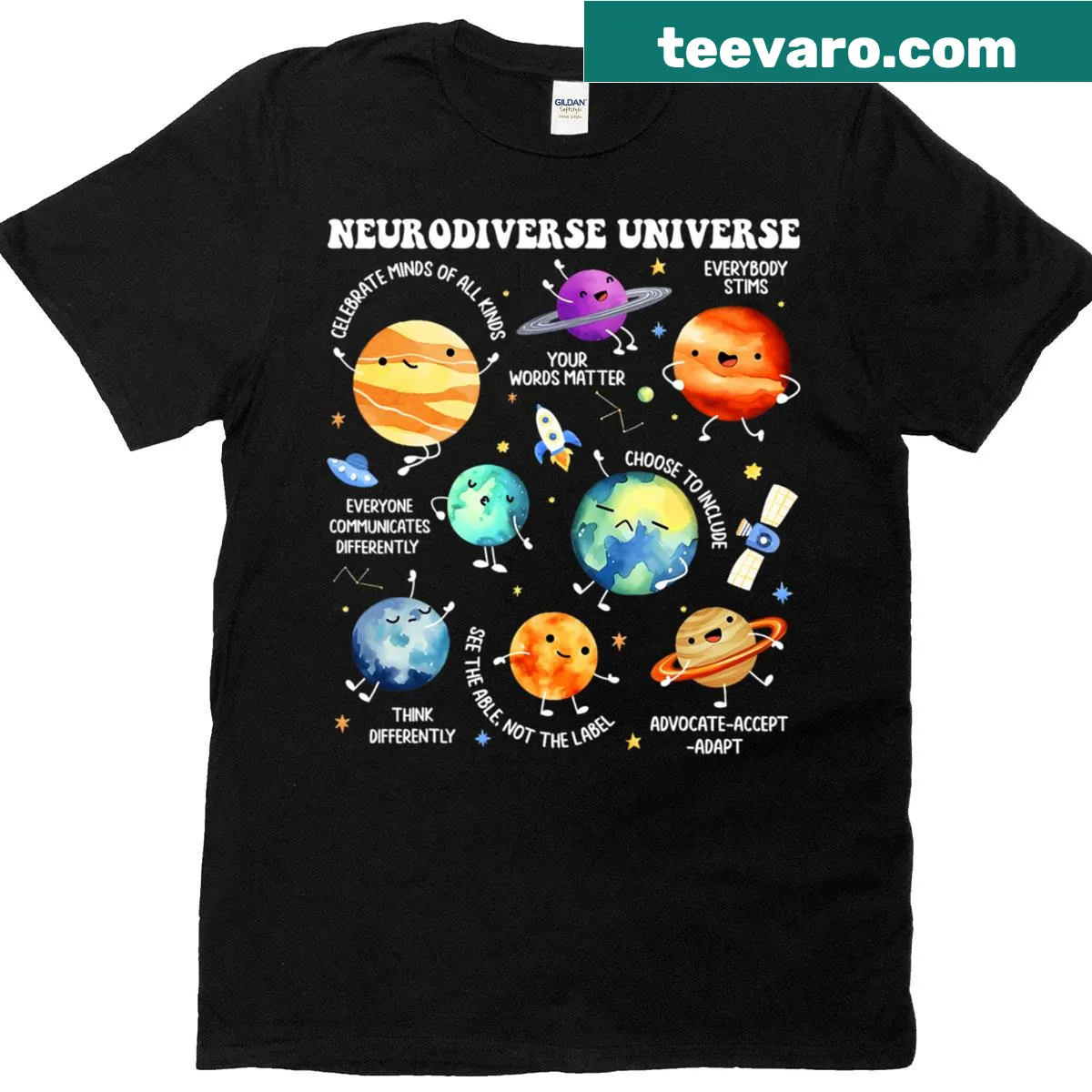 Kids T-shirt featuring the phrase 'Neurodiverse Universe' promoting awareness — on a men's t-shirt