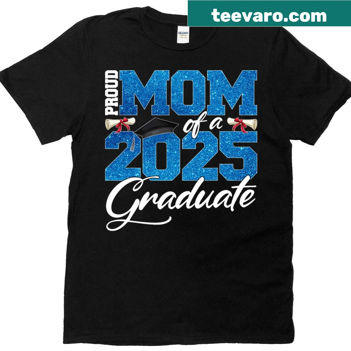 Proud Mom of Class of 2025 t-shirt with bold typography — on a men's t-shirt
