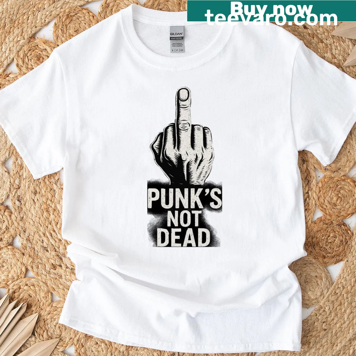 Punk-themed t-shirt with bold graphic and middle finger — on a men's t-shirt