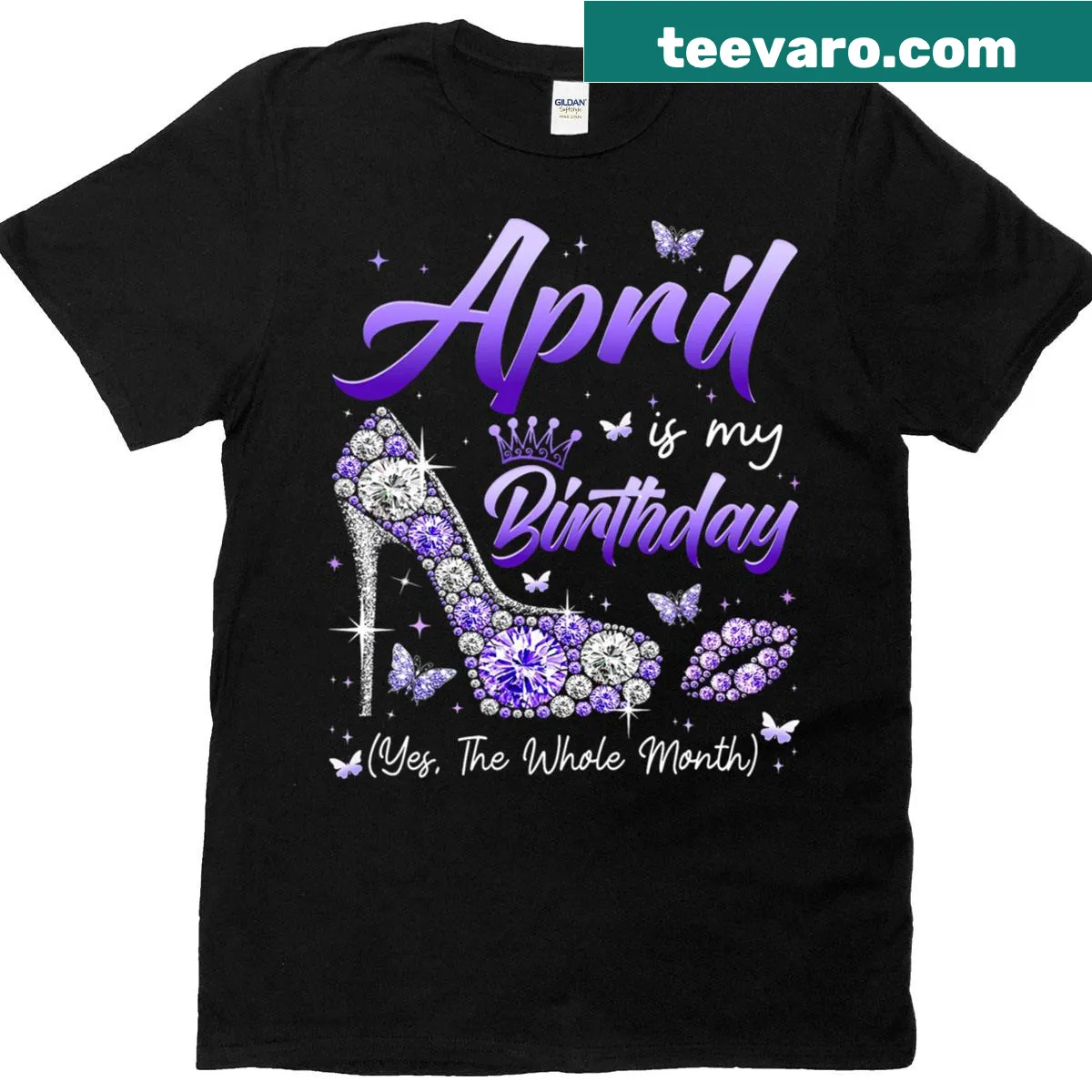 Charming Queen Of April Girls Birthday T-shirt celebrating April birthdays — on a men's t-shirt