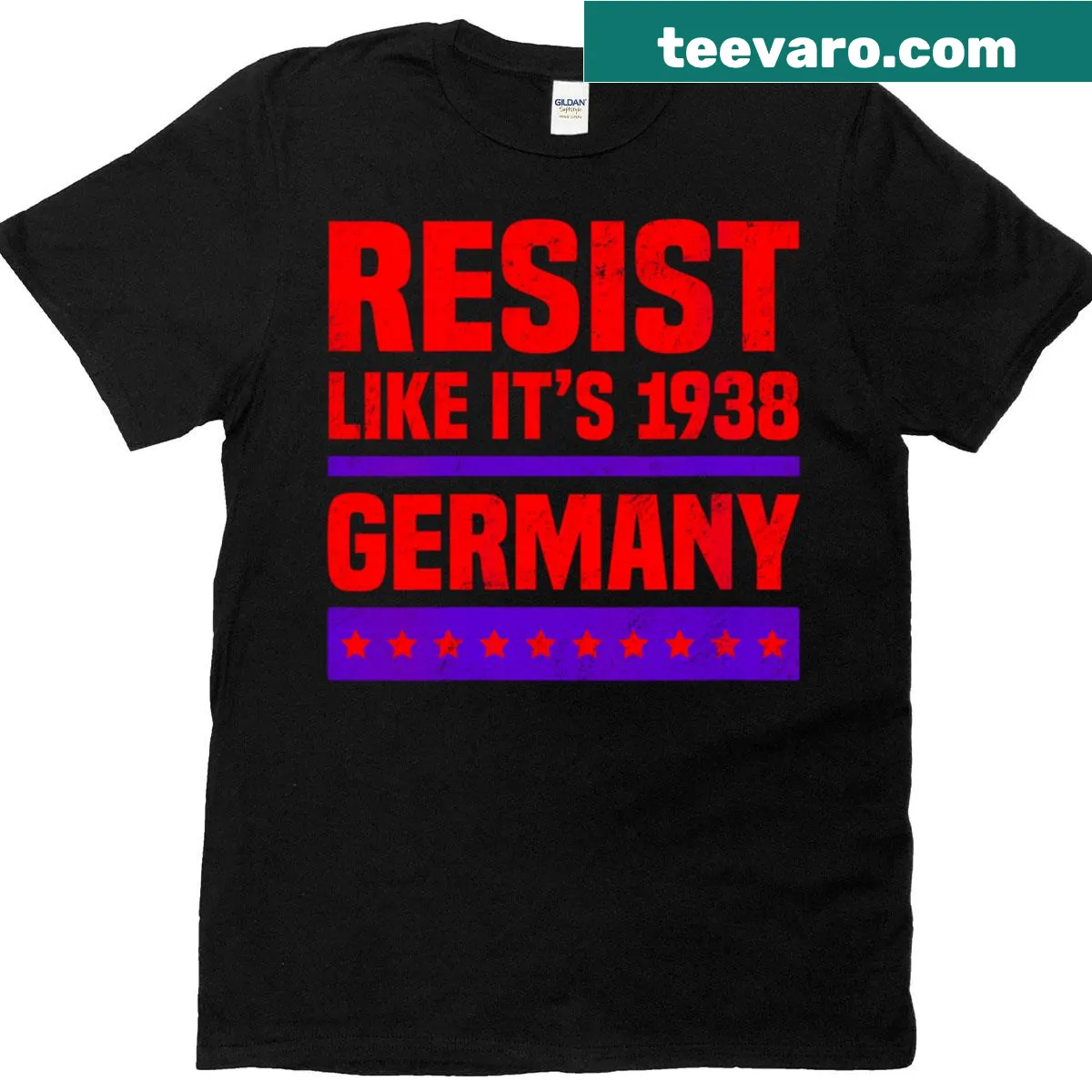Bold typography T-shirt with the phrase 'Resist Like It's 1938 Germany' — on a men's t-shirt