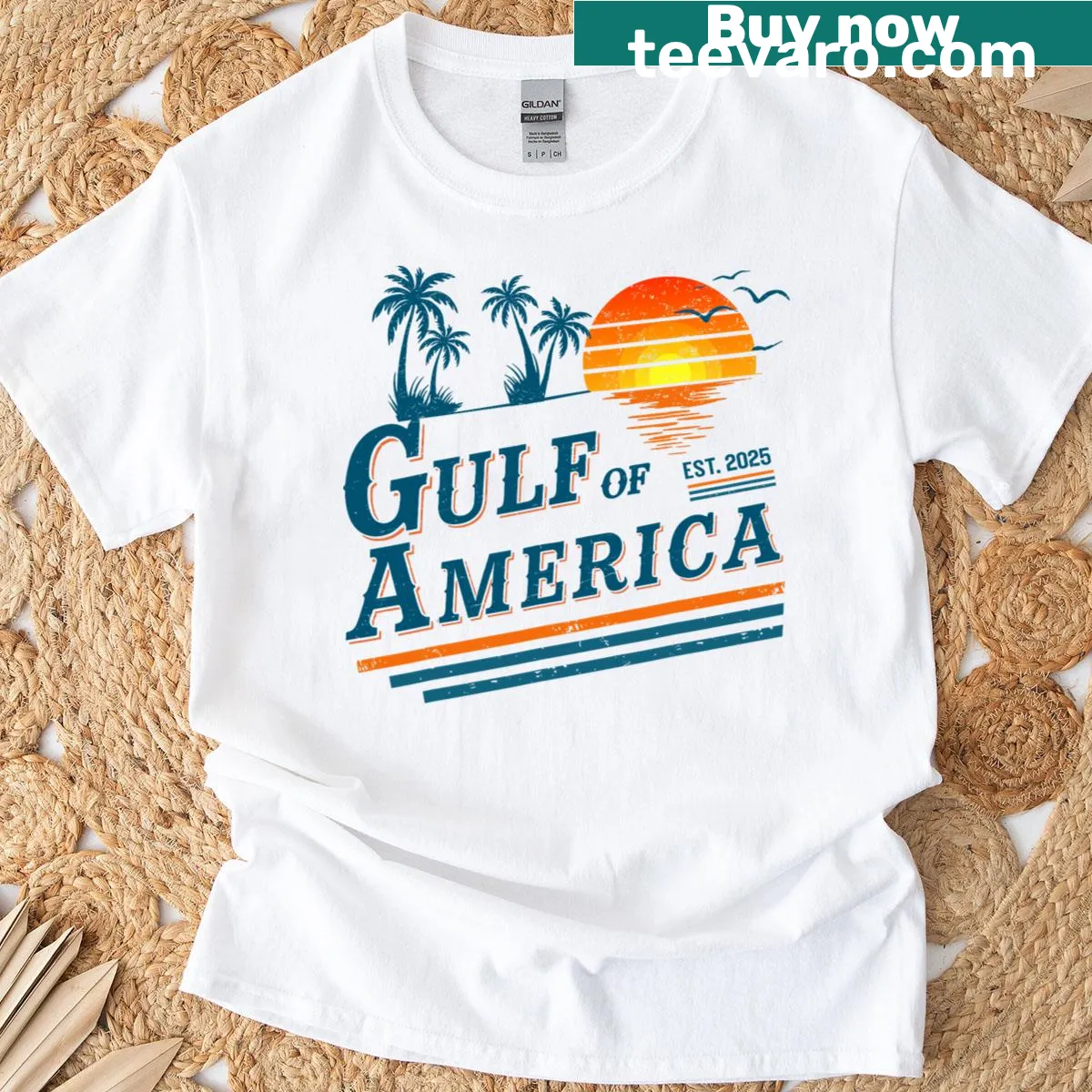 Vintage tee featuring retro USA Gulf imagery — on a men's t-shirt