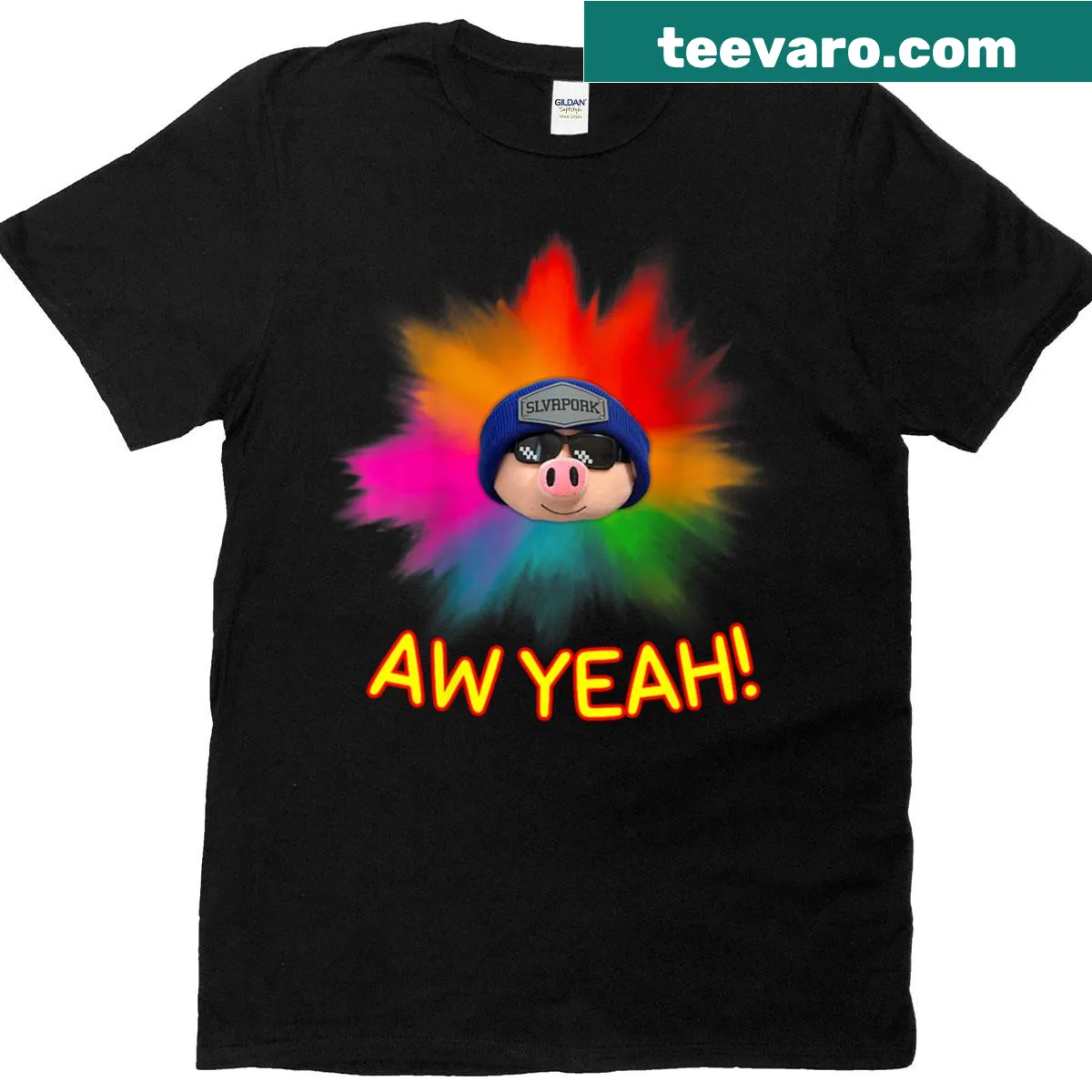 Dynamic graphic T-shirt featuring Slvrpork branding — on a men's t-shirt