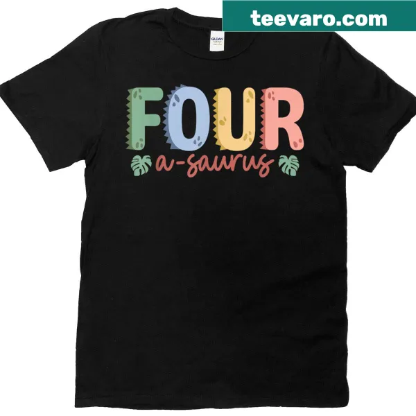 Birthday T-shirt with dinosaur theme for 4-year-olds