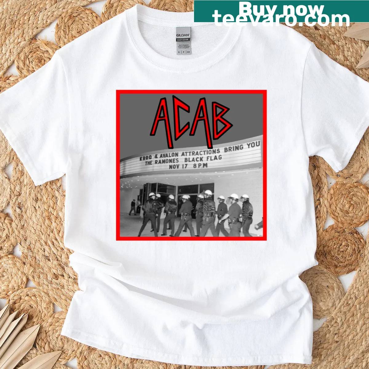Bold ACAB graphic T-shirt inspired by La Palladium — on a men's t-shirt